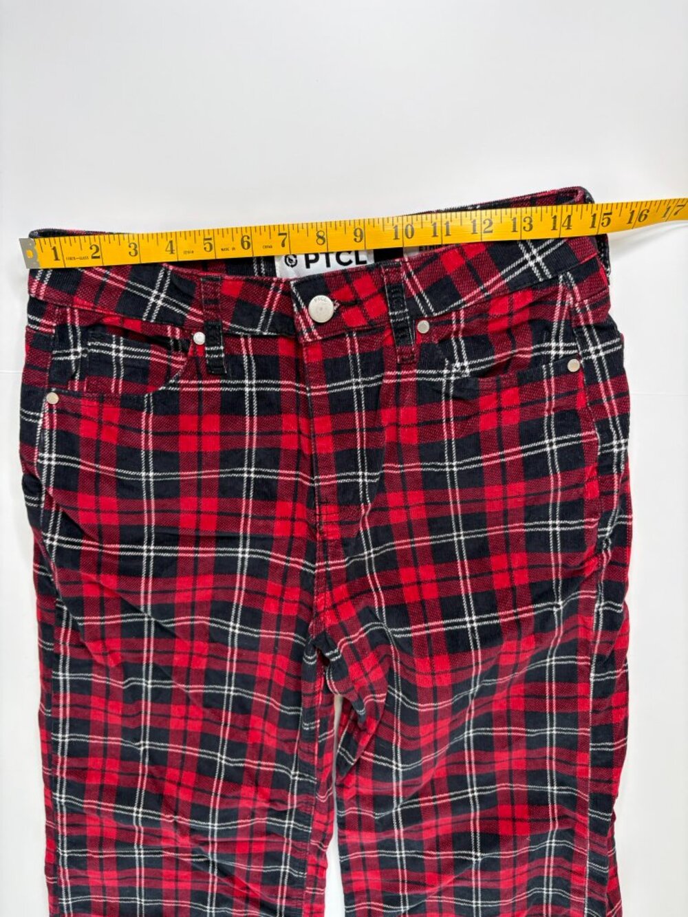 PTCL High Waist Wide Leg Plaid Pants Red Size 28 - Picture 13 of 14
